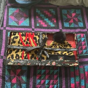 Ed Hardy Leopard Print Beanie with Red Accents